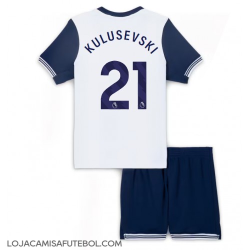 Camisa de Futebol Tottenham Hotspur Dejan Kulusevski #21 Equipamento Principal Infantil 2024-25 Manga Curta (+ Calças curtas)